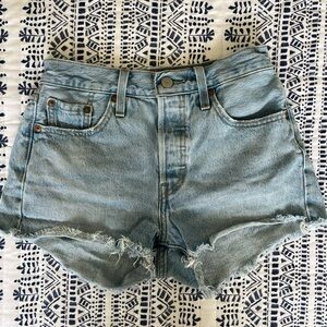 Levi's Light Blue High-Rise Distressed Denim Jean Shorts